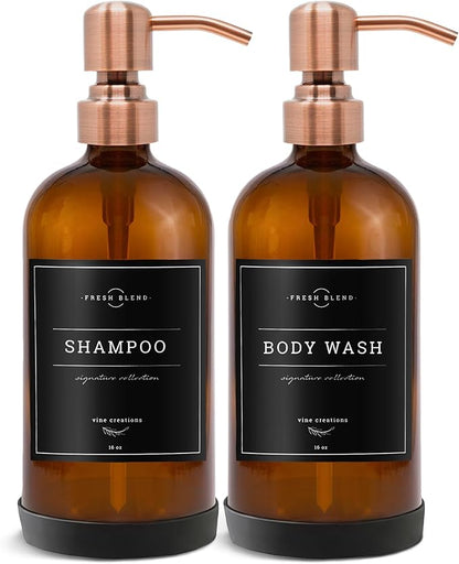 Vine Creations Amber Glass Soap Dispenser, 2 Pack Kitchen Soap Dispenser Set