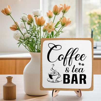 Rustic Coffee & Tea Bar Decor Sign, Funny Wooden Plaque