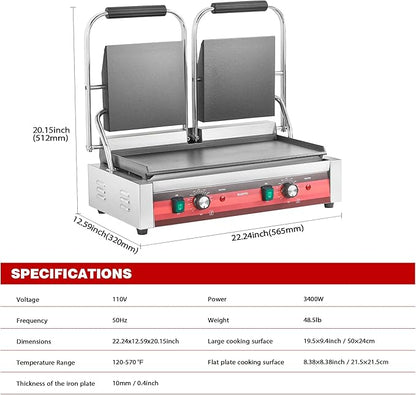 EGGKITPO Commercial Dual Panini Press