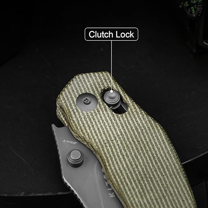 Kizer Bulldog Pocket Knife, 3 In Nitro V Blade Folding Knife Micarta Handle Camping Hunting Knife with Reversible Clip, Clutch Lock Small EDC Knives for Men Women V3672A3