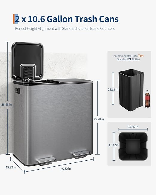Garvee Double Trash Can, 2 x 10.6 gal Garbage Can