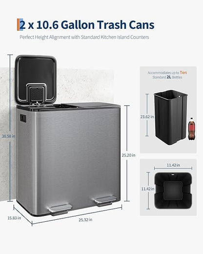 Garvee Double Trash Can, 2 x 10.6 gal Garbage Can