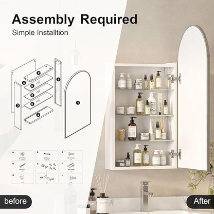 Arched Medicine Cabinets with Mirror, Wall Mounted Brushed Nickel Mirror Cabinet