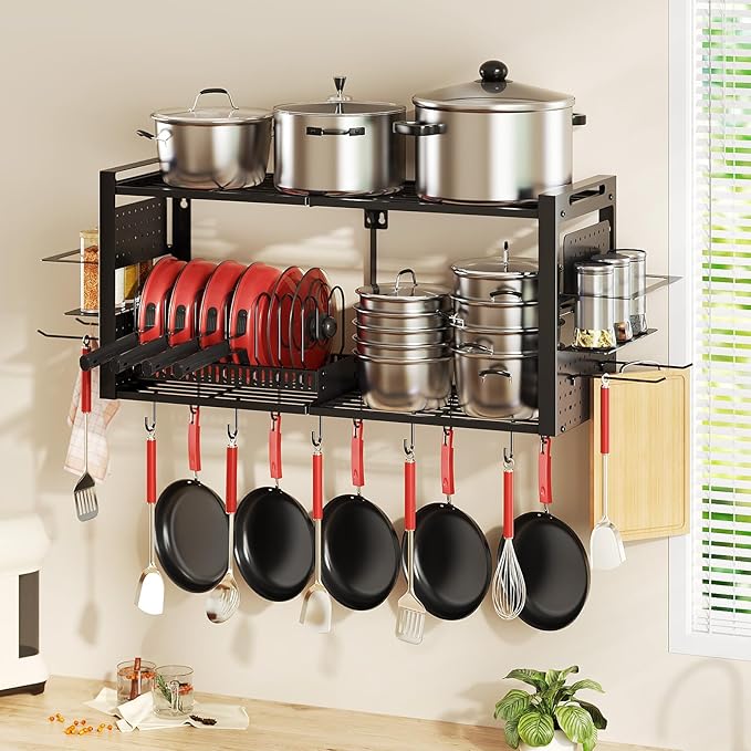 31 Inch Pot Rack Wall Mounted，3 in 1 Pots and Pans Organizer