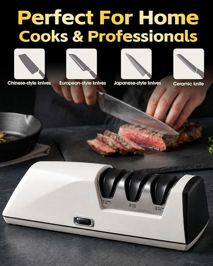 Professional Electric Knife Sharpener, 3-Stage High-Grit Diamond Sharpening
