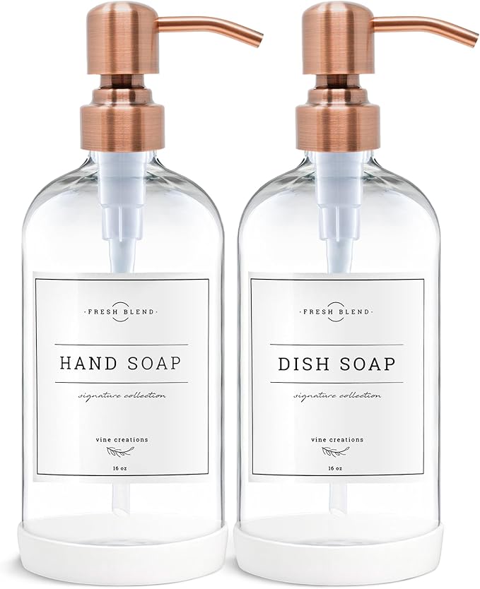 Vine Creations Clear Glass Soap Dispenser, 2 Pack Kitchen Soap Dispenser Set