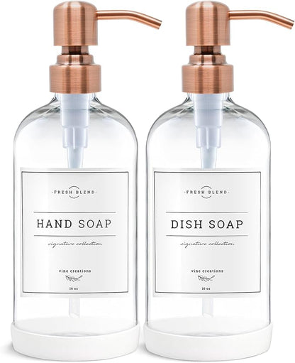 Vine Creations Clear Glass Soap Dispenser, 2 Pack Kitchen Soap Dispenser Set