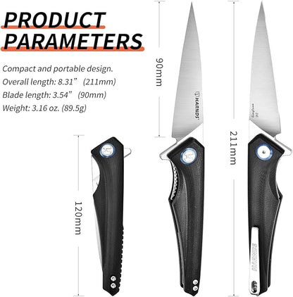 Qingluan Folding Knife with Pocket Clip, D2 Steel Blade 3.54'' and G10 Handle Outdoor Adventure knife EDC Camping Knife (Black)
