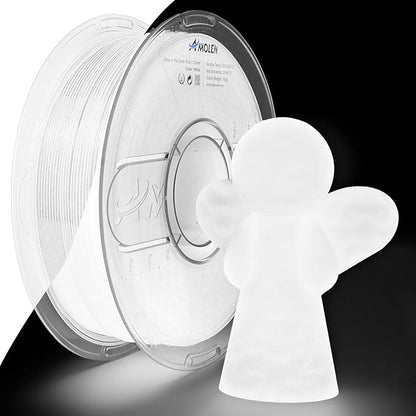 AMOLEN 3D PLA Printer Filament, 1.75mm Glow in The Dark White PLA Filament for 3D Printing, Best with UV Lamps, 1kg Spool (2.2lbs), Dimensional Accuracy +/- 0.02 mm, Fit Most FDM 3D Printers