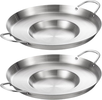 Maxdot 2 Pcs Stainless Steel Comal Frying Bowl Cookware 16 Inch Mexican Style Wok Inoxidable Concave Outdoors Stir Fry Discada Pan for Outside Cooking