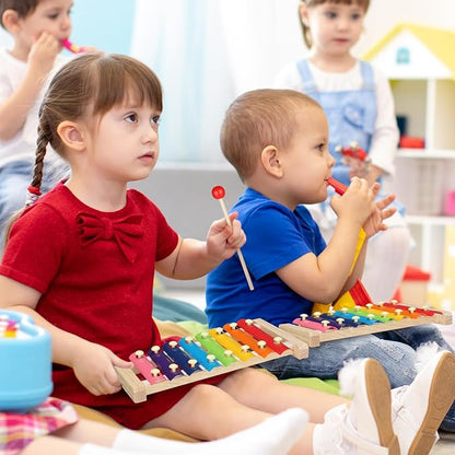 6 Pcs Xylophone for Kids Wooden Xylophone with Mallets Musical Instrument Wood Baby Percussion Kit for Educational Preschool Music Learning