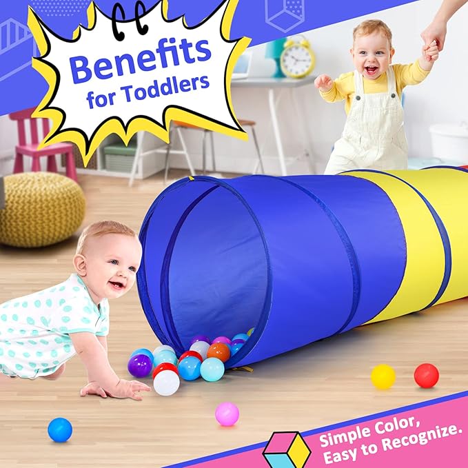 PigPigPen Pop Up Play Tunnel Tent for Toddlers Babies or Dogs, Indoor & Outdoor Toys for Kids Backyard Playset. (Red,Yellow,Blue)