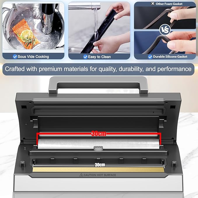 2025 Upgraded Precision Fast-Vacuum Sealer, LIWUNON Commercial Full Automatic Food Vacuum Sealer Machine, Double Heat Seal, Built-in Cutter&Bag Storage, Powerful Food Vacuum Saver, 2 Bag Rolls&hose