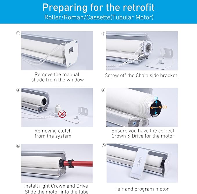Rollerhouse Rechargeable Wireless Tubular Roller Shade Motor Kit,