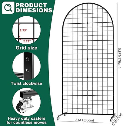 Asee'm Grid Wall Panels Display Stand 2.6' x 5.8' FT Black Movable Wire Grid