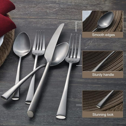 Alata Bailey 20-Piece Forged Stainless Steel Flatware Set Cutlery Set,Service for 4,Matte Satin Finish,Dishwasher Safe…