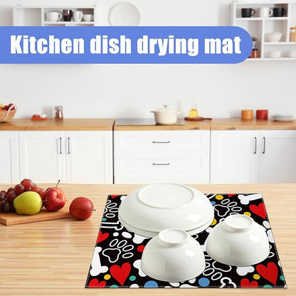 Dog Paw Bone Dish Drying Mat for Kitchen Counter Drying Pad Absorbent