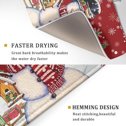 Winter Snowman Dish Drying Mat Red Bird Microfiber Dish Pad 18x24 Inch