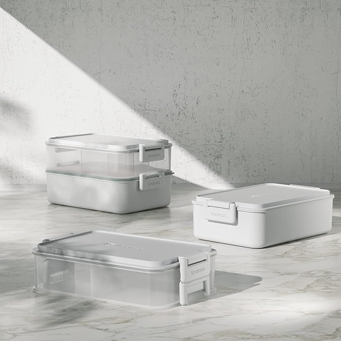 linoroso Stackable Bento Box Adult Lunch Box | Meet All You On-the-Go Needs for Food, Salad and Snack Box, Premium Bento Lunch Box for Adults Include Utensil Set, Dressing Containers - Chalk White