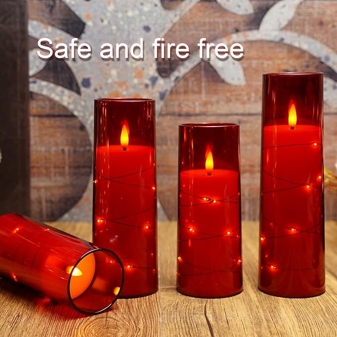 Flameless Candles with Embedded Star String, Battery Operated LED Pillar
