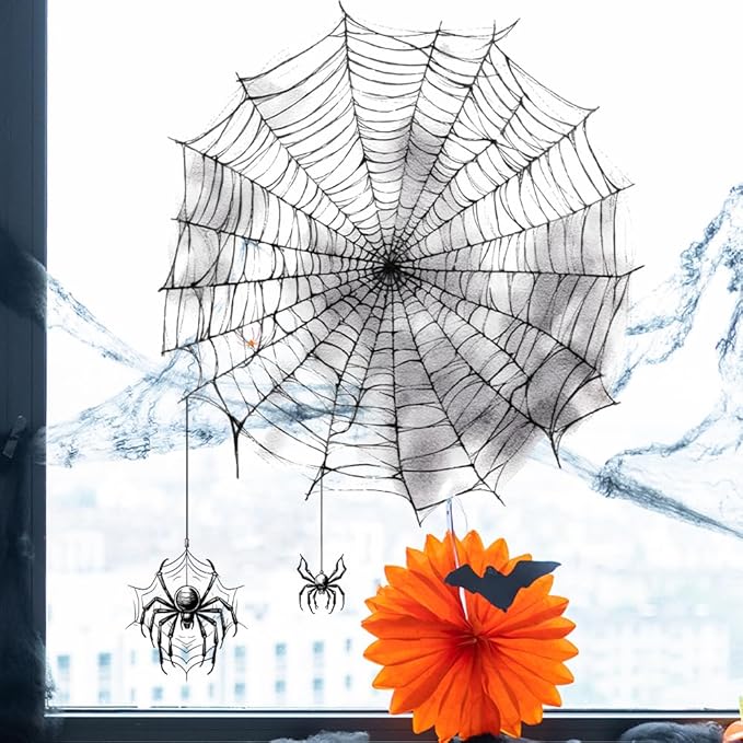 Creepy Spider Web Window Stickers - Halloween Essential Window Decorations Quick Paste Indoor and Outdoor Home Living Room Windows, Front Door Glass, Office Partitions, Store Windows 1Sheet