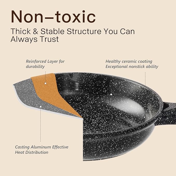 Pots and Pans Set Nonstick 22 Pcs, Ceramic cookware set Non-Toxic Coating Inky