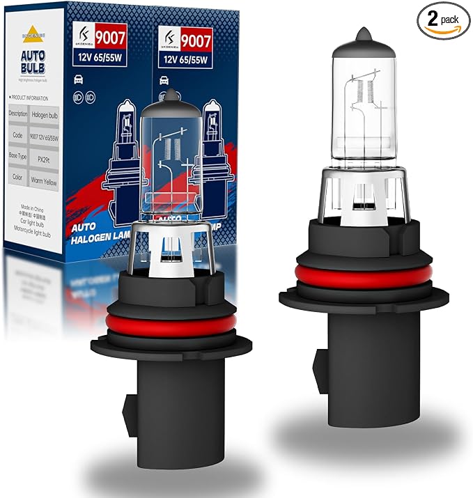 9007/HB5 Halogen Headlight Bulbs,12V 55W Standard Halogen,4000 Lumens,3800K,Headlight High and Low Beam,Automotive Headlight Bulbs,Head Light Bulbs for Car,Pack of 2