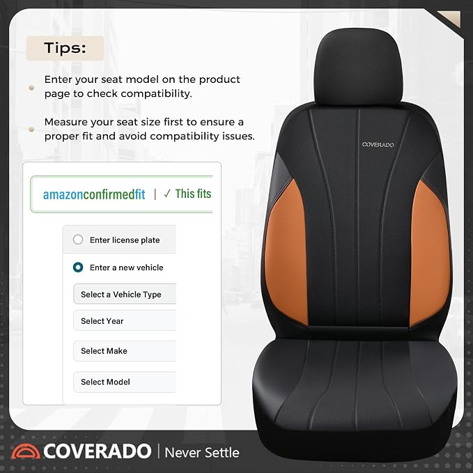 Coverado Car Seat Covers， 2 Front Seats Waterproof Nappa Leather Automotive Seat Protectors, Front Luxury Mesh Seat Covers, All-Weather Universal Fit for Most Cars SUVs, Trucks, Blue&Black