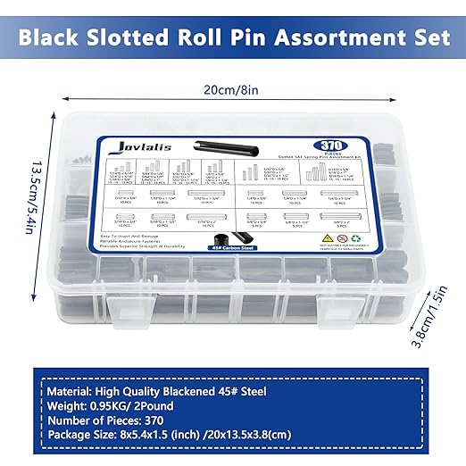 370 Pcs Roll pin Assortment, SAE Roll Pin Set, Slotted Spring Pins, Steel Split