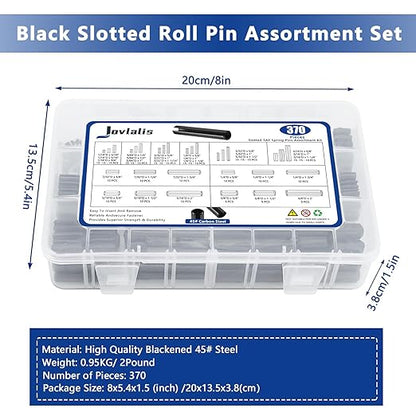 370 Pcs Roll pin Assortment, SAE Roll Pin Set, Slotted Spring Pins, Steel Split