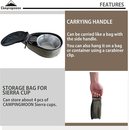 CAMPINGMOON 4pcs Set Stainless Steel Camping Sierra Cup 310ml with Storage Case S220-4P+B