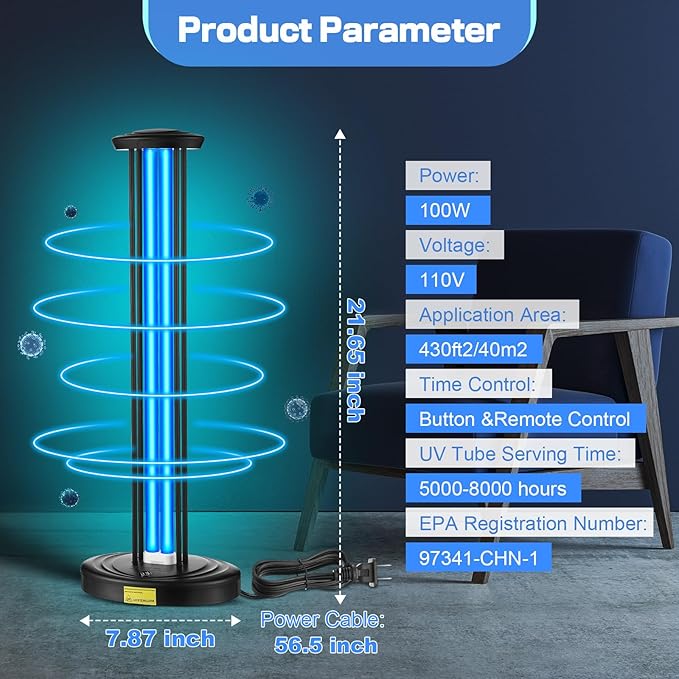 Qualirey 100W UV Light Sanitizer, Ozone Free, Safe