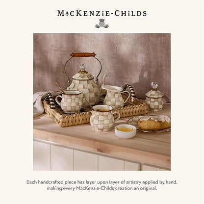 MACKENZIE-CHILDS Enamel Salad and Dessert Plate, Small Plate for a Dessert or Appetizer Dish, 8 Inches, Brown-and-White Mocha Check