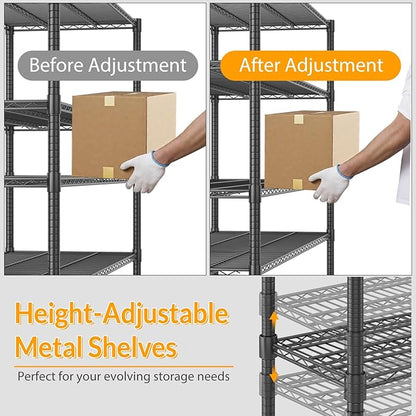 Himimi Storage Shelves with Wheels, 4-Tier Heavy Duty Steel Wire Rack Storage Shelving, Adjustable Metal Storage Shelves for Garage Kitchen Pantry Bathroom Laundry 18" D*60" W*72" H, Black