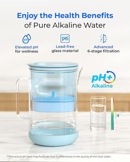 Waterdrop PT-09B-A 10-Cup Large Glass Alkaline Water Filter Pitcher,