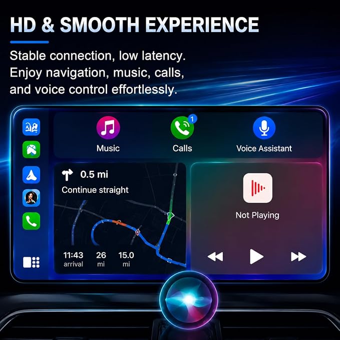 Compact USB Wireless Carplay/Android Auto Adapter for McLaren Solus GT 2023-2026,Voice Control Plug and Play