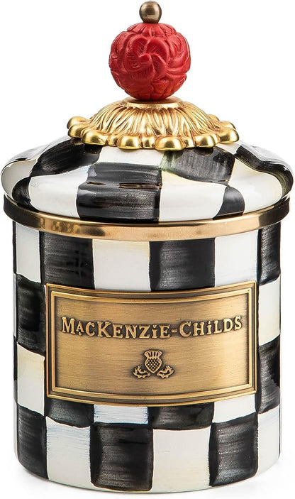 MACKENZIE-CHILDS Courtly Check Enamel Canister, Black-and-White Kitchen Storage Container with Lid, Mini