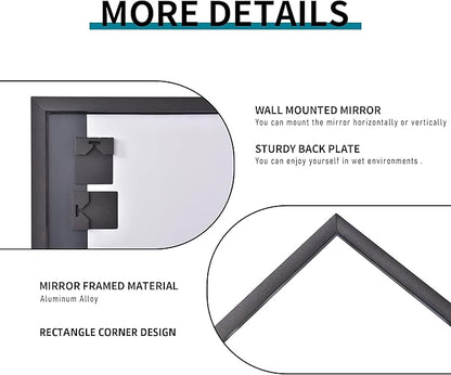 Black Bathroom Mirror for Wall, 30x40 Inch Rectangle Mirrors