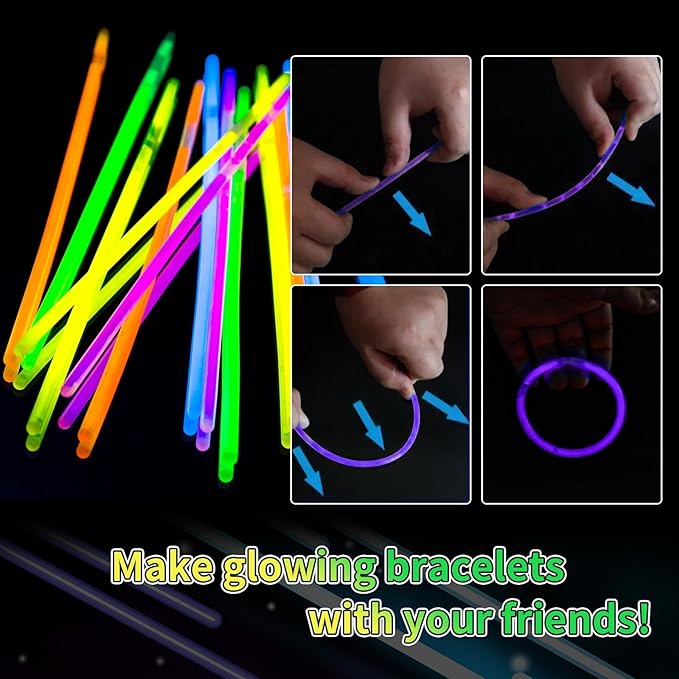150 Pack 8” Purple Glow Sticks Bulk with 150 Connectors Neon Glow In The Dark Party favors Supplies for Holiday Birthday Party Decoration (Purple)