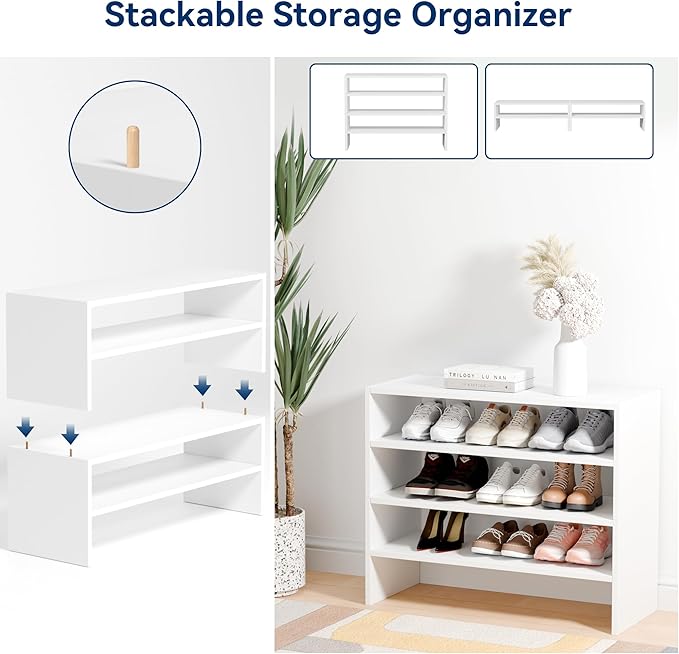 Whitmor Stackable 28" Extra Wide 2-Shelf Storage Organizer, Stackable Wood