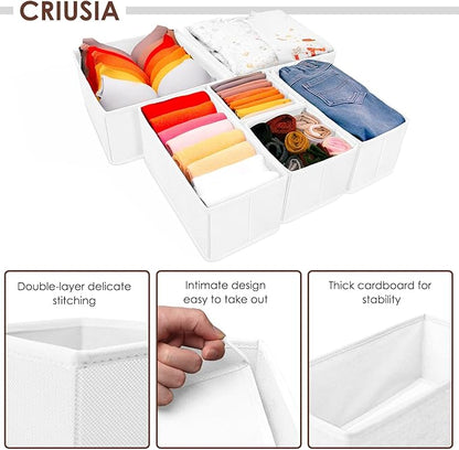 Criusia 6 Pack Clothes Drawer Organizer, Fabric Foldable Closet Dresser Drawer