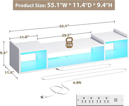 55.1"W Floating TV Stand with LED Lights & Power Outlets