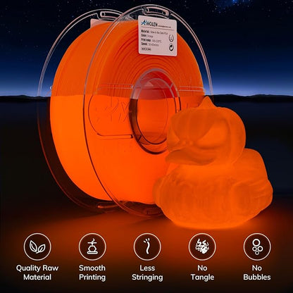 AMOLEN 3D PLA Printer Filament, 1.75mm Glow in The Dark Orange PLA Filament for 3D Printing, Best with UV Lamps, 1kg Spool (2.2lbs), Dimensional Accuracy +/- 0.02 mm, Fit Most FDM 3D Printers