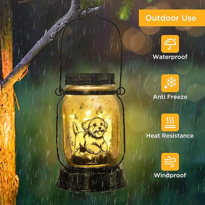 Maltese Dog Gifts for Women/Men Maltese Solar Lanterns Birthday Dog Lovers Lantern Pet Loss Dog Memorial Lights Solar Garden Decoration for Yard, Patio,Backyard,Porch Torches Light
