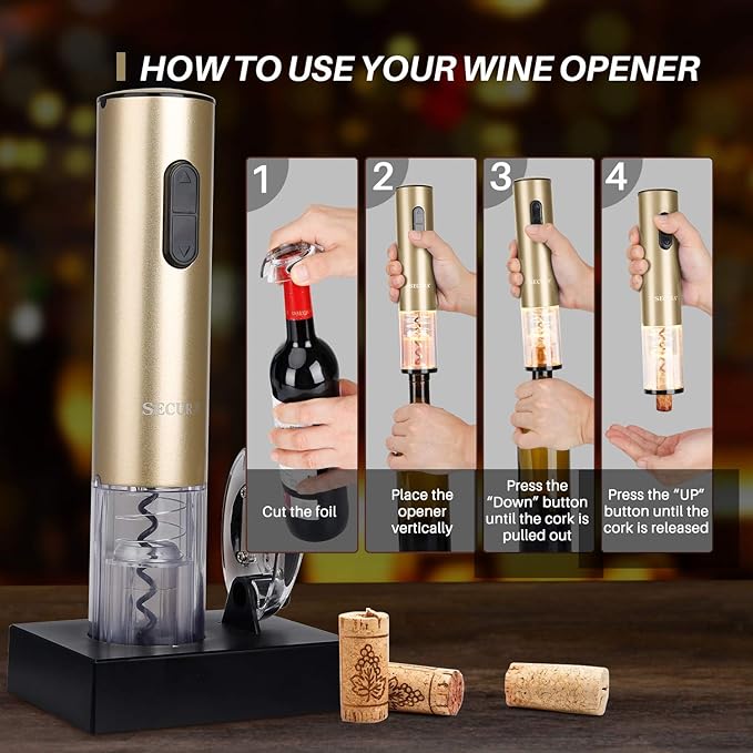 Secura Electric Wine Opener, Automatic Bottle Corkscrew Opener