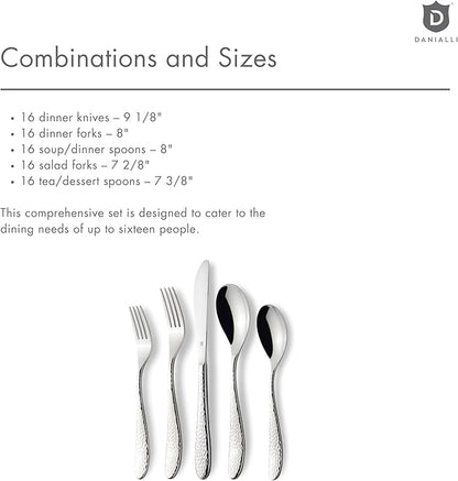 Silverware Set for 16 | 18/10 Stainless Steel Flatware Set | Mirror Finish, Heavy-Duty, Dishwasher Safe, Elegant & Durable, Built to Last (80-Piece, Marettimo Hammered)
