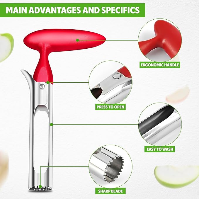 Apple Corer Tool – Stainless Steel Apple Core Remover with Durable Plastic Handle – Comfortable Grip, Easy to Use, Dishwasher Safe & Long-Lasting | Works for Apples, Pears, Tomatoes, Peppers & More