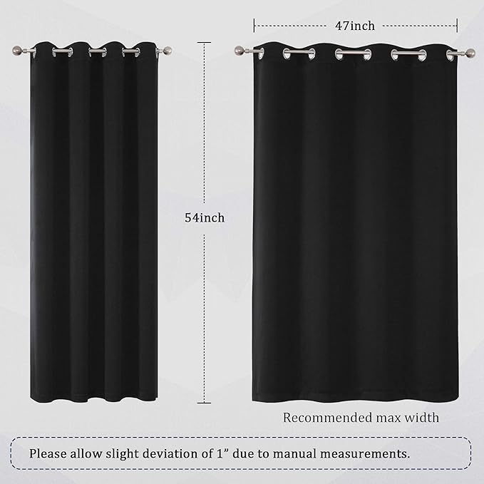 DUALIFE Black Curtains 54 Inch Length, Solid Energy Efficient Thermal Insulated