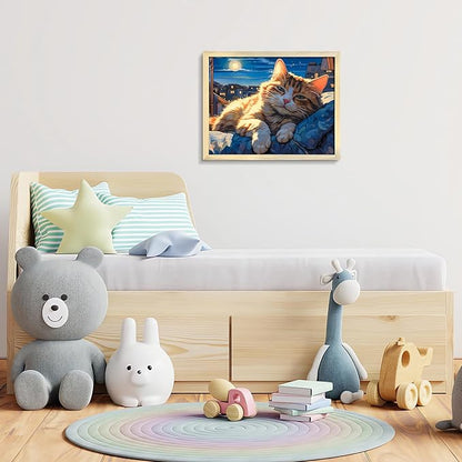 100 Piece Puzzles for Kids, Sleepy Cat 100 Piece Puzzles for Adults, Side Lying Cat Puzzle Cozy Scene Puzzle, Cute Kitten Jigsaw Puzzles 100 Pieces for Seniors Teens Kids Ages 6-10