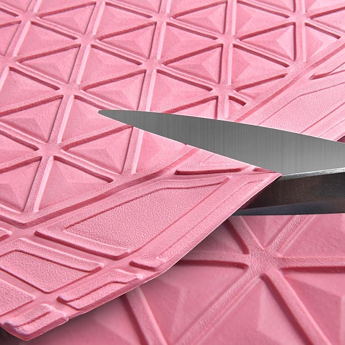 CAR PASS Bling Diamond Car Mats Rubber Floor Mats Full Set Anti-Slip 3D Rhombus Waterproof Trim to Fit Liner Universal Glitter Crystal Sparkly Shining Rhinestone Girl Women SUV Sedan Van, Pink Rubber